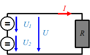 Schema mit Serieschaltung von 2 Gleichstromquellen.